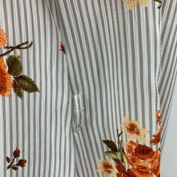 Haute Monde Floral Print Dress Womens Size L Off Shoulder Tie Mid Sleeves Stripe - Picture 7 of 12